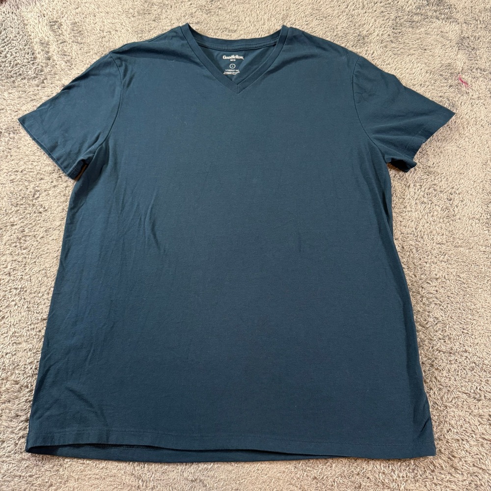 Goodfellow & Co Mens Lyndale Tee V-Neck T-Shirt Large Teal Cotton Blend